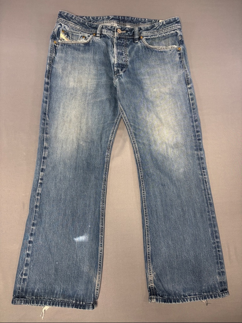 Diesel Jeans Mens 36x30 ZHAV Denim Blue Button Fly Distressed Relaxed Wide Leg
